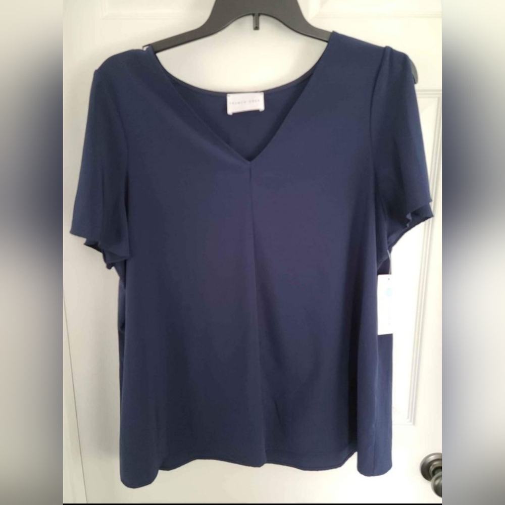 Woman's 1X cold shoulder navy top